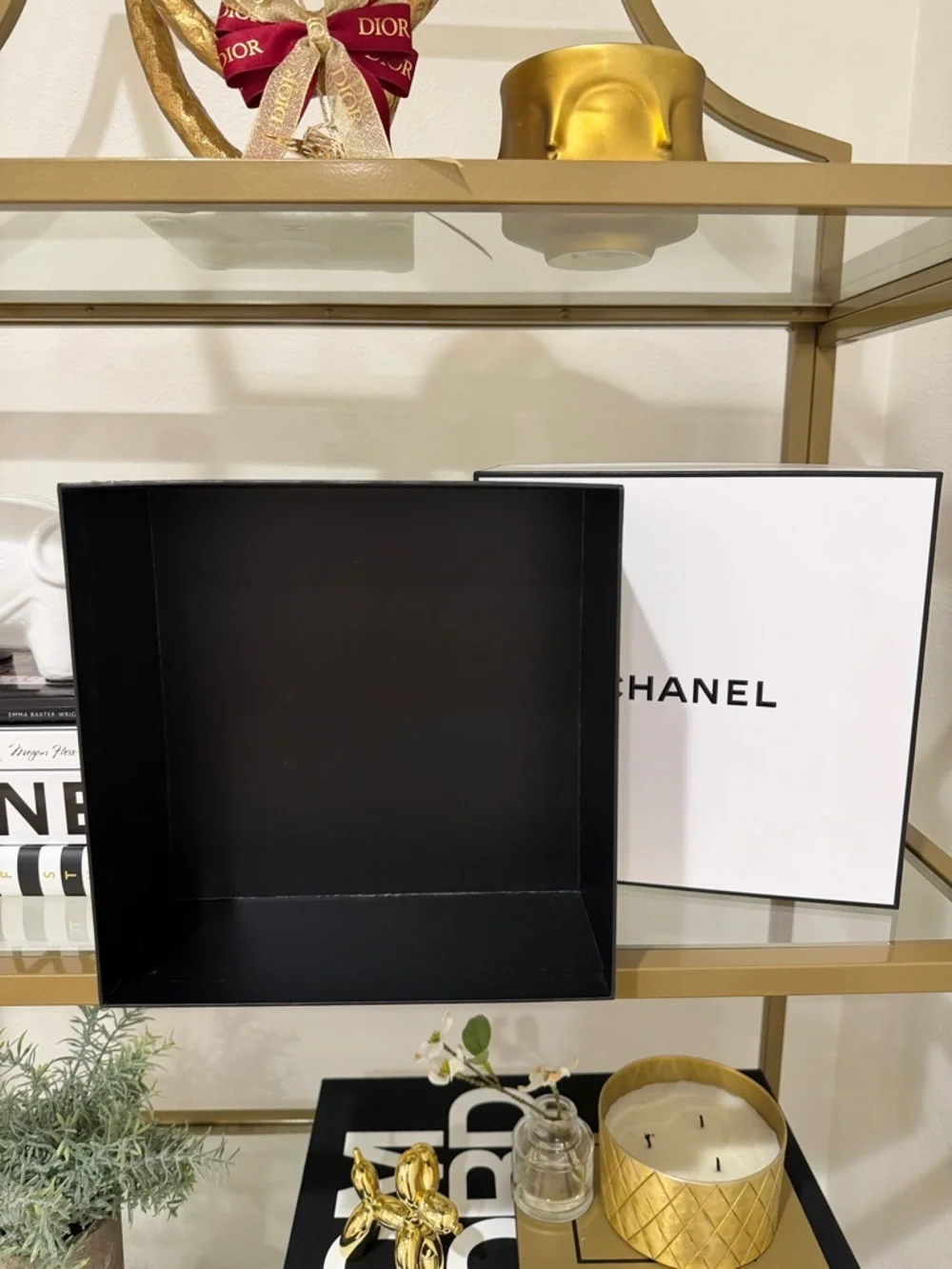 CHANEL Gift Box, bag, flower and ribbon with book